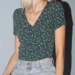 Brandy Melville Green Floral Wrap Top